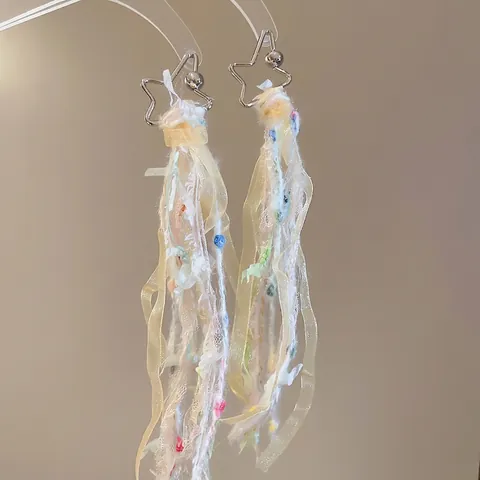 Pendientes Dulces Con Borlas De Estrellas Aleación Cinta Encaje Con Poste De Plata De Ley 925 Estilo Bohemio