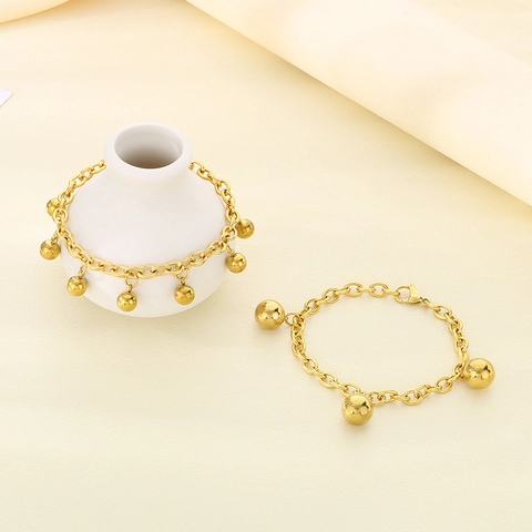 Stainless Steel Round Bead Charm Chain Bracelet 18K Gold Plated Bohemian Minimalist Niche Style For Women