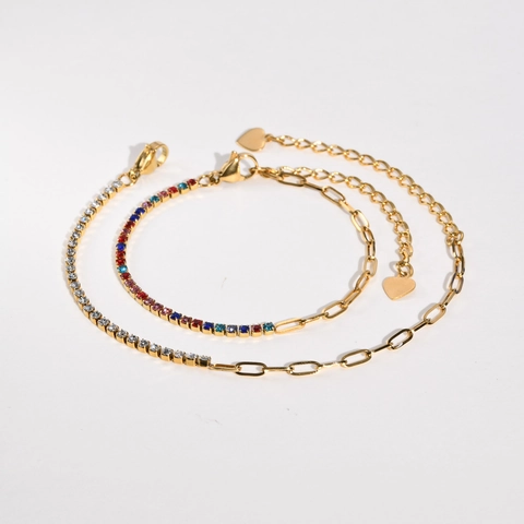 Roestvrijstalen Hart Hanger Armband Voor Dames Cubic Zirconia Paperclip Tennis Ketting Steek Verguld Verstelbaar