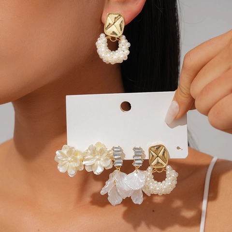 Pendientes De Flor De Perla Artificial De Imitación Con Cristales Y Poste De Plata Joyería Elegante Vintage Para Mujeres