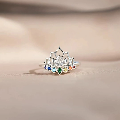 Anello Loto in Argento Sterling S925 per Donna Zirconia Colorata Minimalista Anello da Dito con Pietre Preziose Arcobaleno Gioielli di Moda Regalo