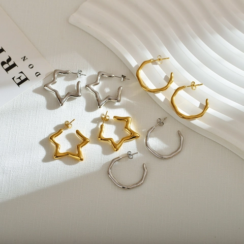 Edelstahl Ohrringe Unregelmäßige Wellen Lava Textur Stern Kreis Hoop Minimalistische Punk Schmuck Für Frauen