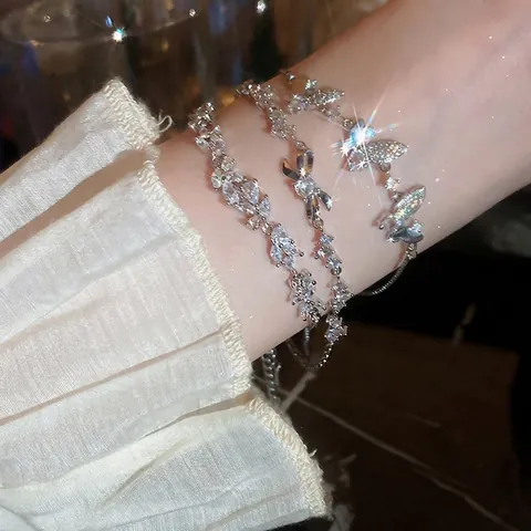 Elegant Copper Bracelet For Women With Marquise Zircon Flower Butterfly Design Adjustable Chain Minimalist Jewelry