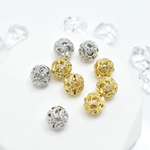 Perle Distanziatrici Rotonde Cave In Rame Placcato Oro Zircone Micro Pavé Ortensia Perle Sciolte Per Creazione Gioielli DIY