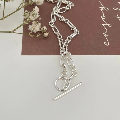 925 Sterling Silver OT Toggle Clasp Necklace Minimalist Geometric Chain Link Chic Elegant Jewelry For Women