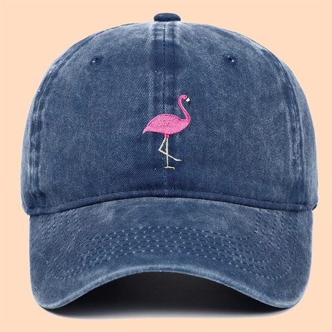 Flamingo Embroidered Washed Cotton Baseball Cap Retro Distressed Outdoor Sun Hat Adjustable Sport Cap For Women Men