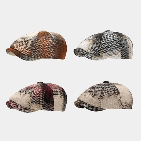 Berretto Newsboy Vintage Britannico Cotone Tweed Spina Di Pesce Patchwork Retro Piatto Per Uomini Donne