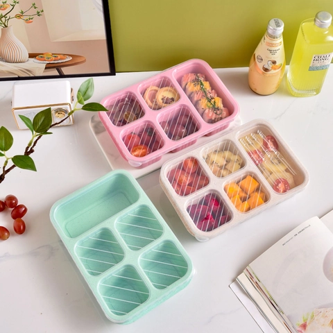 Wheat Straw Bento Box Lunchbox Mehrfachfach Lebensmittelbehälter Mit Deckel Tragbar Mikrowellengeeignet