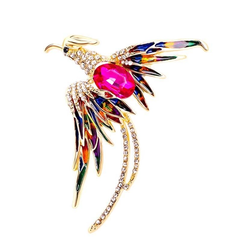 Vintage Elegant Phoenix Rhinestone Enamel Brooch For Women Gold Alloy Bird Brooch Pin Pendant Dual Use Animal Accessory