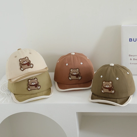 Berretto Da Baseball Neonato Visiera Morbida Orso Cartone Animato Ricamo Lettere Cotone Cappello Sole Traspirante Regolabile