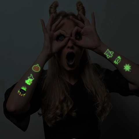 Luminous Halloween Tattoo Stickers Glow In The Dark Spider Web Ghost Pumpkin Body Face Decoration For Festival Party