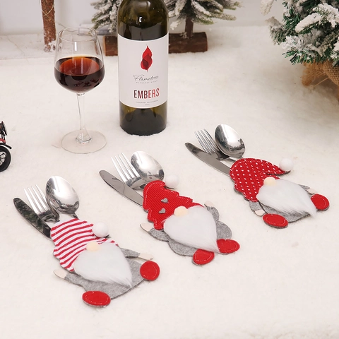 Christmas Gnome Cutlery Holder Set Non-woven Fabric Cartoon Santa Tableware Bag For Xmas Dining Table Decor Kitchen Party Accessories