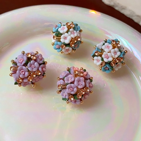 Flower Cluster Stud Earrings With Silver Earring Post Rhinestone Artificial Pearl French Vintage Elegant Romantic Jewelry For Women