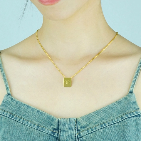 18K Vergulde Roestvrijstalen Sterrenbeelden Hanger Ketting Vierkant Medaillon Minimalistische Sieraden Voor Vrouwen