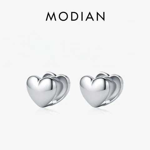 925 Sterling Silver Heart And Star Hoop Earrings Polished Minimalist Geometry Jewelry Gift For Women Girls Elegant