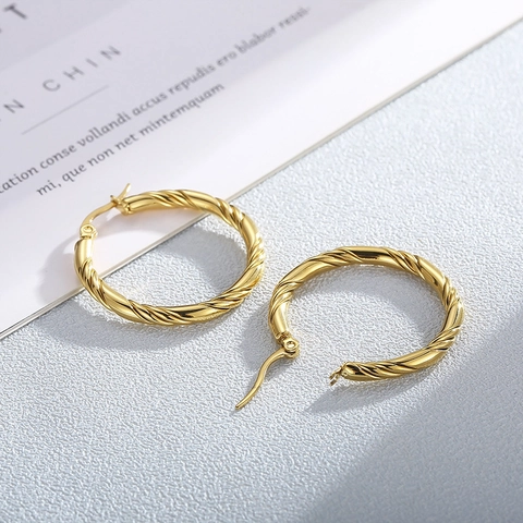 Pendientes De Aro Retorcidos Acero Inoxidable Gruesos Trenzados Redondos Oro Plata Oro Rosa Joyas De Moda Minimalistas Para Mujeres