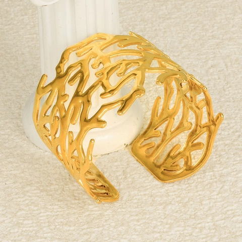 Edelstahl Hohl Koralle Muster Offener Armreif Für Damen Westliche Mode C-Form Verstellbar Cuff Armreif Schmuck Geschenk