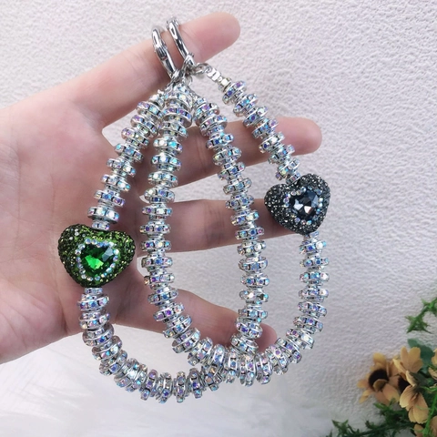 Sparkling Rhinestone Heart Bear Phone Charm Beaded Crystal Keychain Bag Pendant Accessory Fashion Jewelry Gift For Women