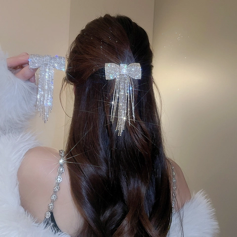 Pasador De Pelo Con Lazo Y Borlas De Strass Cobre Pinza De Resorte Elegante Accesorios Para El Cabello Boda Mujer