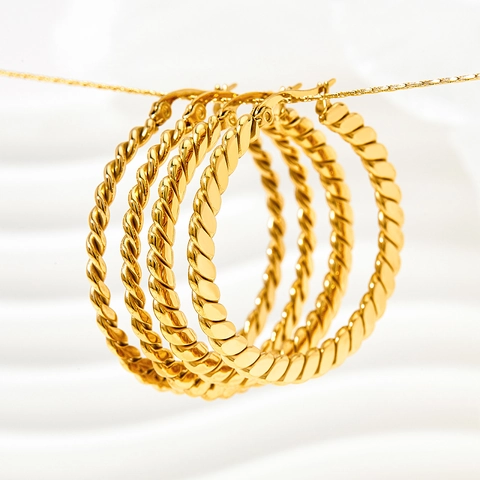 Twisted Rope Hoop Earrings For Women Stainless Steel Vacuum Plated 14K Gold Trendy Hollow Geometric Round
