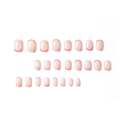 Short Square Press On Nails Nude Pink Red French Tip Fake Nail Tips Full Cover Artificial Finger Nails Minimalist Elegant Women