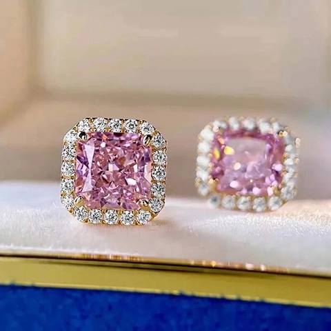 Elegant Pink Square Zircon Jewelry Necklace Earrings Ring Copper Rhinestone Accessory Luxury Style For Women Wedding Party