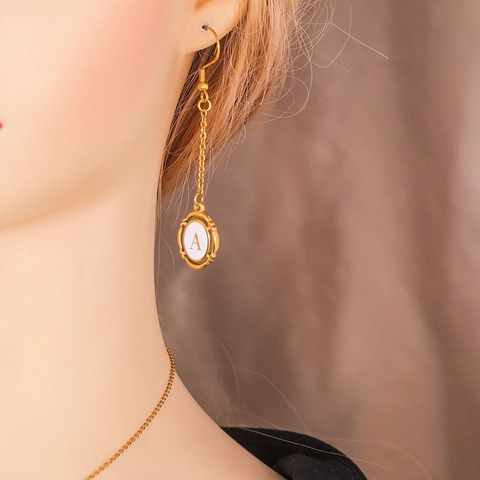 Alphabet Buchstaben Anhänger Initial Charm Oval Edelstahl Weiß Emaille Gold Beschichtet DIY Schmuck Zubehör