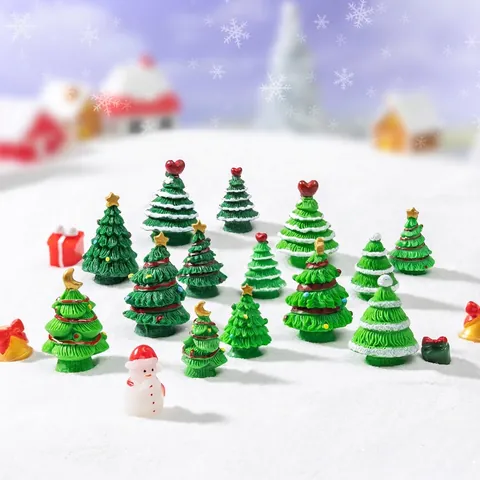 Mini Christmas Tree Figurine Resin Micro Landscape Ornament Snow Effect Desktop Decoration For DIY Fairy Garden