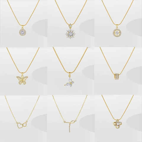 Damen Mode Kupfer Zirkonia Anhänger Halskette Elegant Vergoldet Schlangenknochenkette Schmetterling Herz Sternenregen Geometrisch Schmuck Zubehör