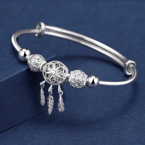 Brazalete Atrapasueños De Cobre Ajustable Color Plata Pulsera Con Borla De Plumas Joyería Vintage Bohemia Para Mujeres