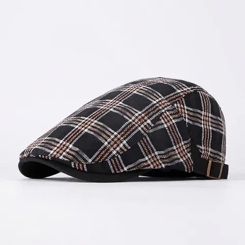 Gorra Plana Retro Británica Unisex De Cuadros Algodón Transpirable Ajustable Boina Ivy Para Protección Solar