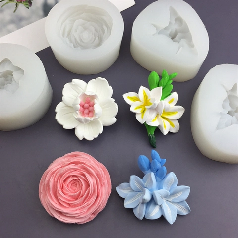 Moule En Silicone Fleur Renoncule Fleur De Cerisier Bouquet De Frésia Pâtisserie Gâteau Savon Bougie Artisanat Souple Démoulage Facile