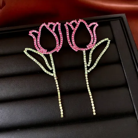 Tulpenblüten Ohrhänger Legierung Strass Hohl Schmuck Mit 925 Sterling Silber Ohrstecker Für Damen Süßer Stil