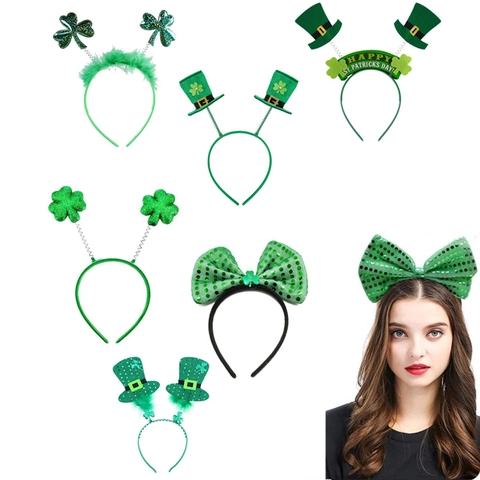 Serre Tête Saint Patrick Vert Trèfle Chapeau De Leprechaun Plastique Paillettes Plume Accessoire De Fête Festive