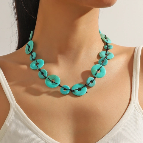 Sommer Handgefertigte Perlenkette Damen Ethno Boho Künstliche Perle Harz Muschel Anhänger Verstellbare Kette Strand Schmuck
