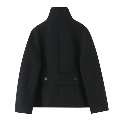 Veste Courte À Col Montant Pour Femme Style Laineux Boutonnage Simple Grandes Poches Élégant Décontracté