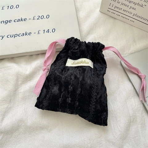 Drawstring Storage Pouch Velvet Textured Portable Small Makeup Bag For Sanitary Napkin Lipstick Jewelry Travel Organizer