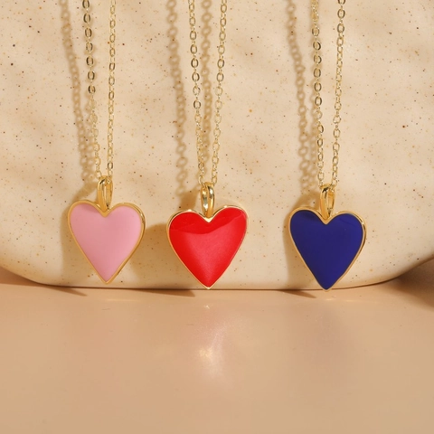 Heart Pendant Necklace Gold Plated Copper Enamel Colorful Drip Oil Heart Shape Trendy Ins Style Elegant Jewelry Women