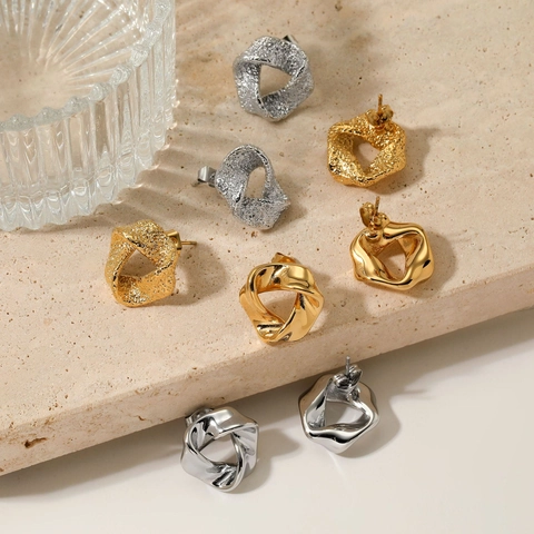 316 Edelstahl Geometrische Gedrehte Ohrringe Minimalistisch Unregelmäßig Gold Silber Finish Mode Light Luxury Damen Schmuck