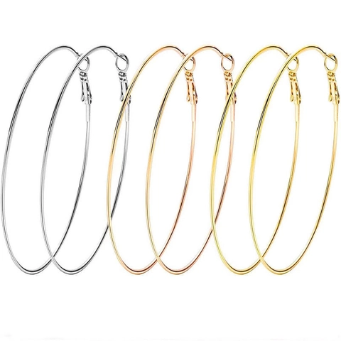 Pendientes De Aro De Acero Inoxidable Para Mujer Baño De Oro De 18K Círculo Geométrico Redondo Grande Joyería De Moda