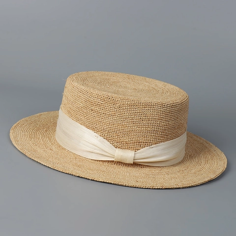 Elegante Sombrero Boater De Paja De Rafia Mujer Protección Solar Ala Ancha Parte Superior Plana Vacaciones Verano Plegable