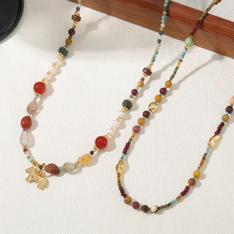 Collier Multirang Vintage Turquoise Africaine Naturelle Perle Eau Douce Pendentif Cheval Cuivre Chaîne Longue Pull Pour Femmes
