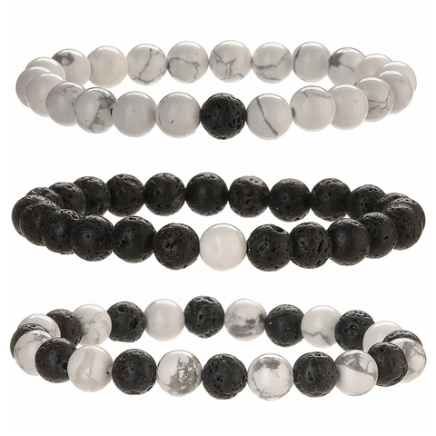 Natural Lava Stone White Turquoise Beaded Bracelet Elastic Stretch Round Beads Minimalist Jewelry For Men Women