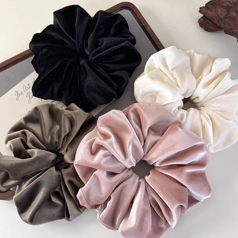 Velvet And Satin Scrunchies Oversized Elastic Pleated Hair Ties Korean Style Minimalist Hair Accessories For Women