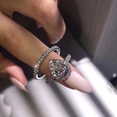 Anello Zircone Pera Goccia Halo Matrimonio Fidanzamento Gioielli Per Donne Lusso Elegante Accessorio