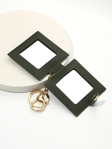 Mini Portable PU Leather Folding Makeup Mirror Square Double Sided Compact Pocket Mirror Keychain With Metal Key Ring For Women Students