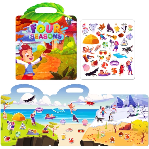 Four Seasons Reusable Jelly Sticker Book Educational Portable Quiet Book For Kids Toddlers Early Learning Cognitive Toy