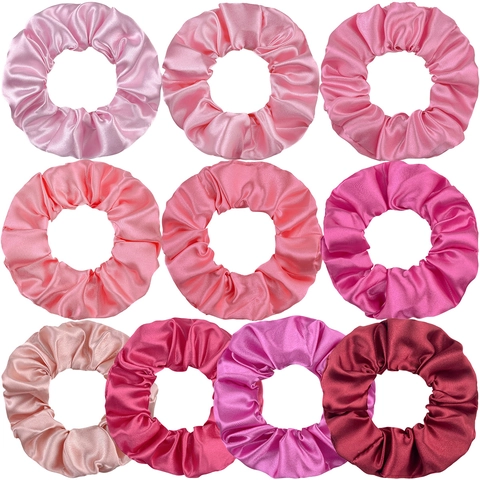 Satin Hair Scrunchies Solid Color Satin Like Oversized Elastic Hair Ties Large Fabric Ponytail Holders Women Girls