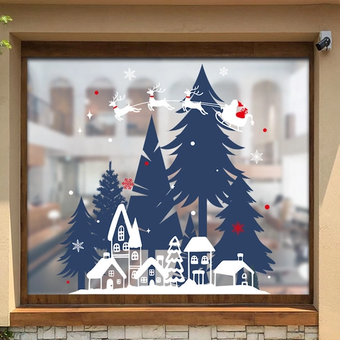 Vetrofanie Natalizie PVC Statiche Riutilizzabili Doppio Lato Babbo Natale Renna Casa Della Neve Decorazione Vetro