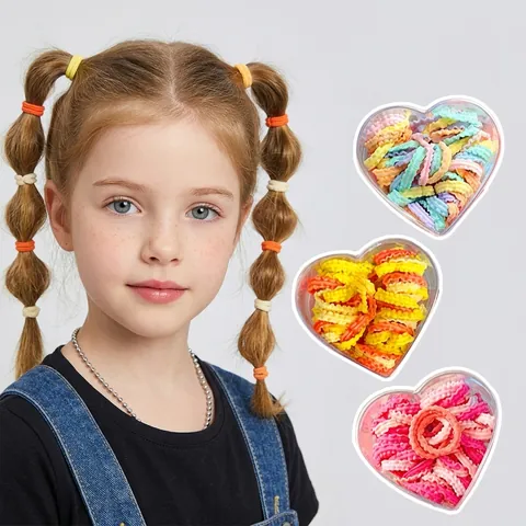 Kids Hair Ties Elastic Ruffled Hair Bands Heart Shaped Box Candy Colors Girls Hair Rings Soft Stretch No Damage